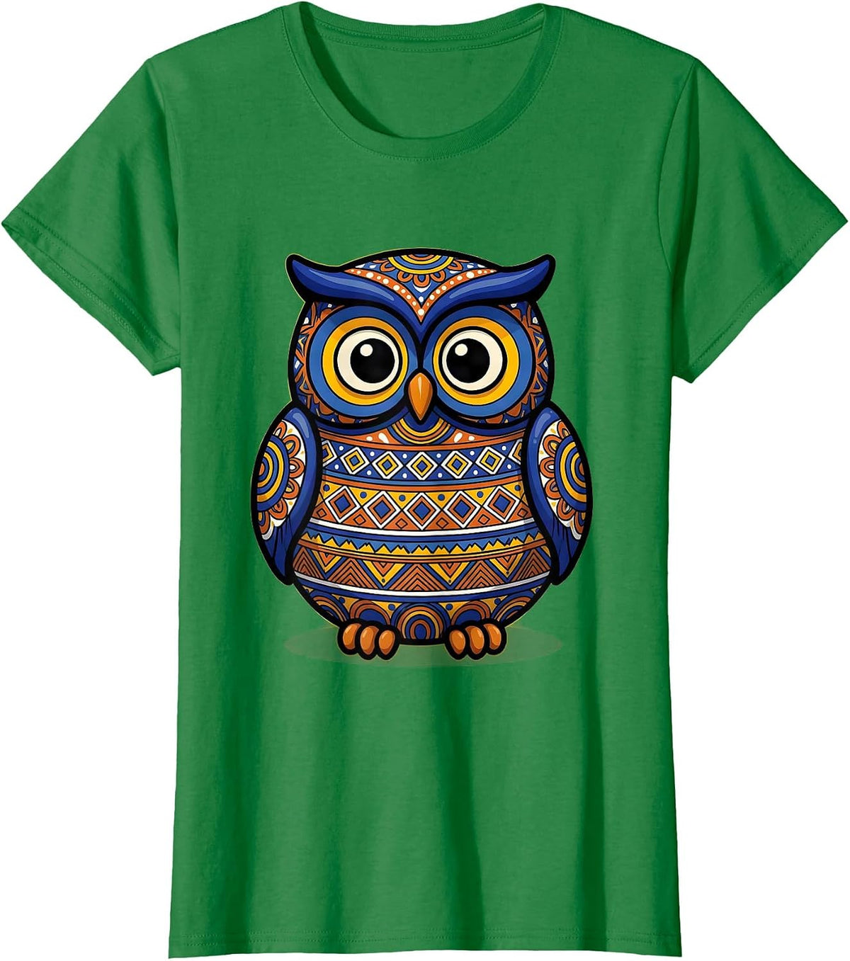 Mexican Ceramic Owl Hand Painted Folk Art Design T-Shirt - Kelly Green