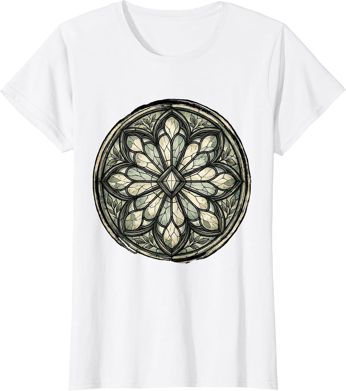 Women's Stained Glass Window Colorful Light Rays Design T-Shirt - White