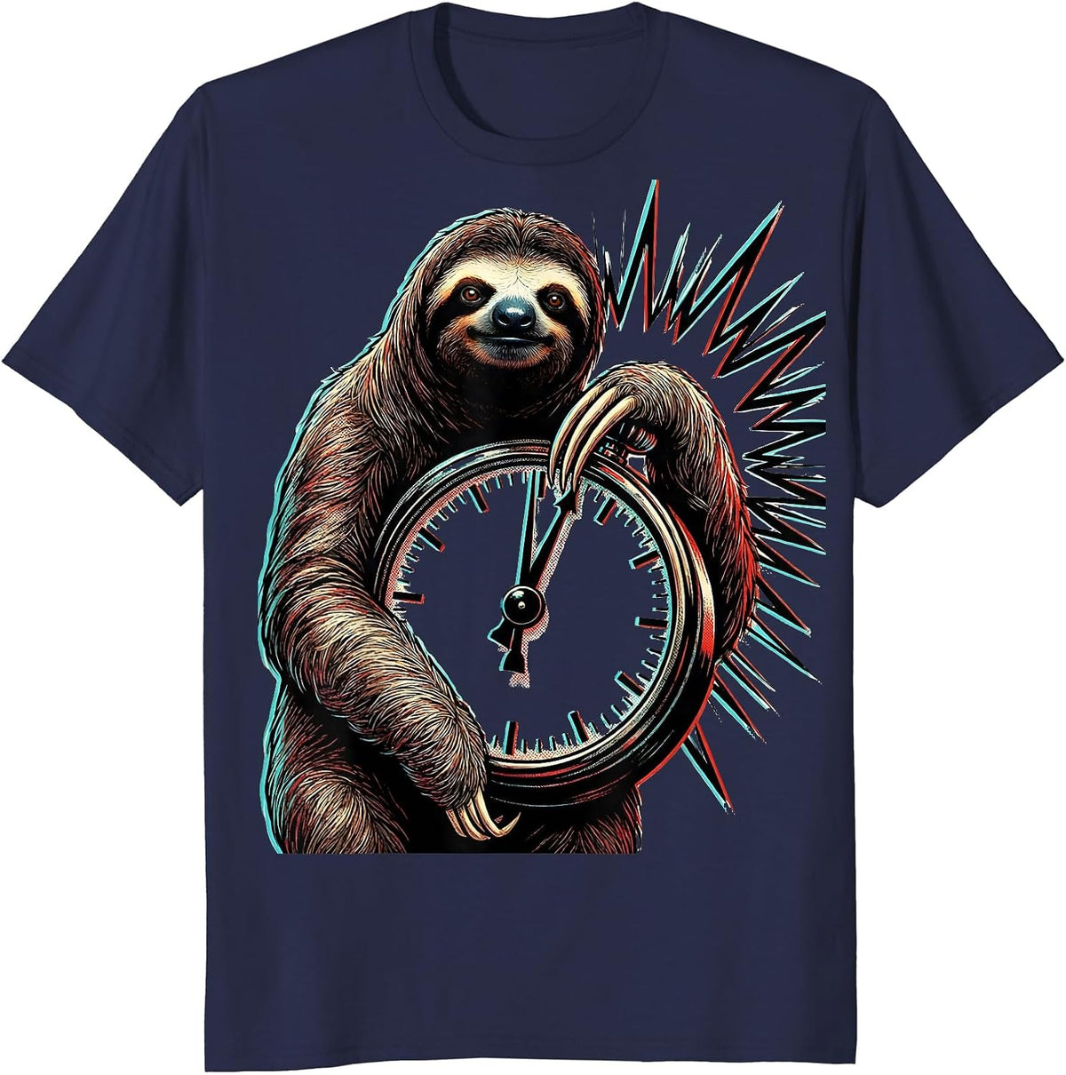 Calm Sloth Pop Art Funny Sloth Lover Humor T-Shirt - Navy Blue