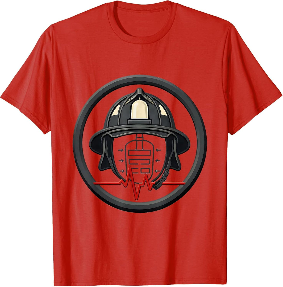Men's Paramedic Helmet Badge Stencil Graphic EMT Dark Humor T-Shirt - Red