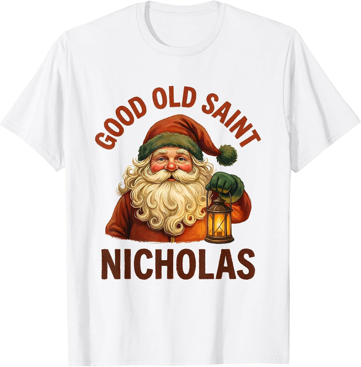 Men's Good Old Saint Nicholas Vintage Santa Claus Face Christmas T-Shirt - White