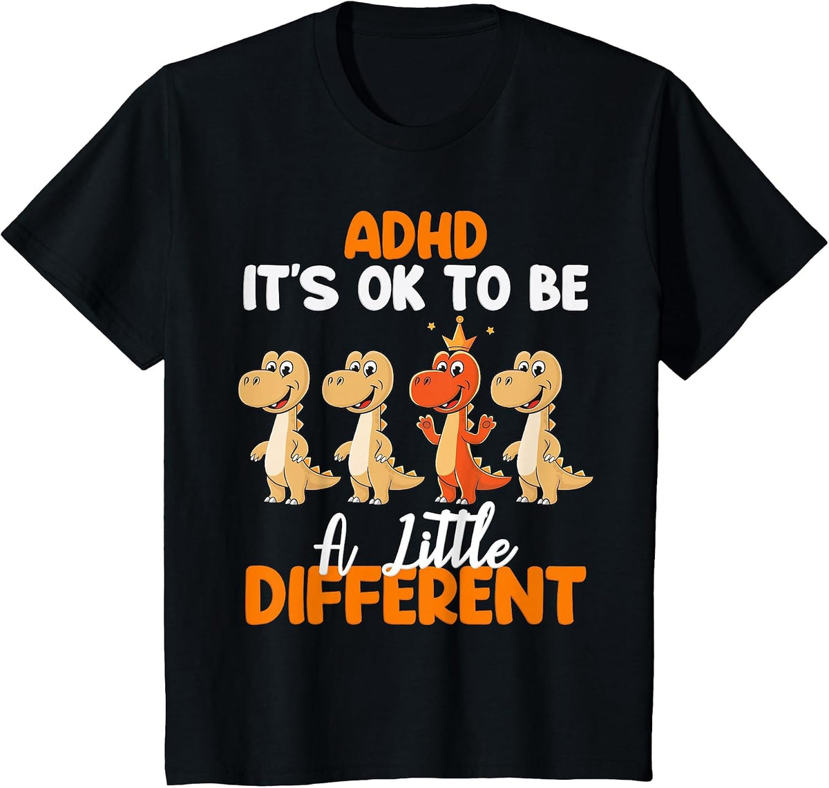 ADHD Awareness Dinosaur Kid Boys Month ADHD Embrace T-Shirt - Black
