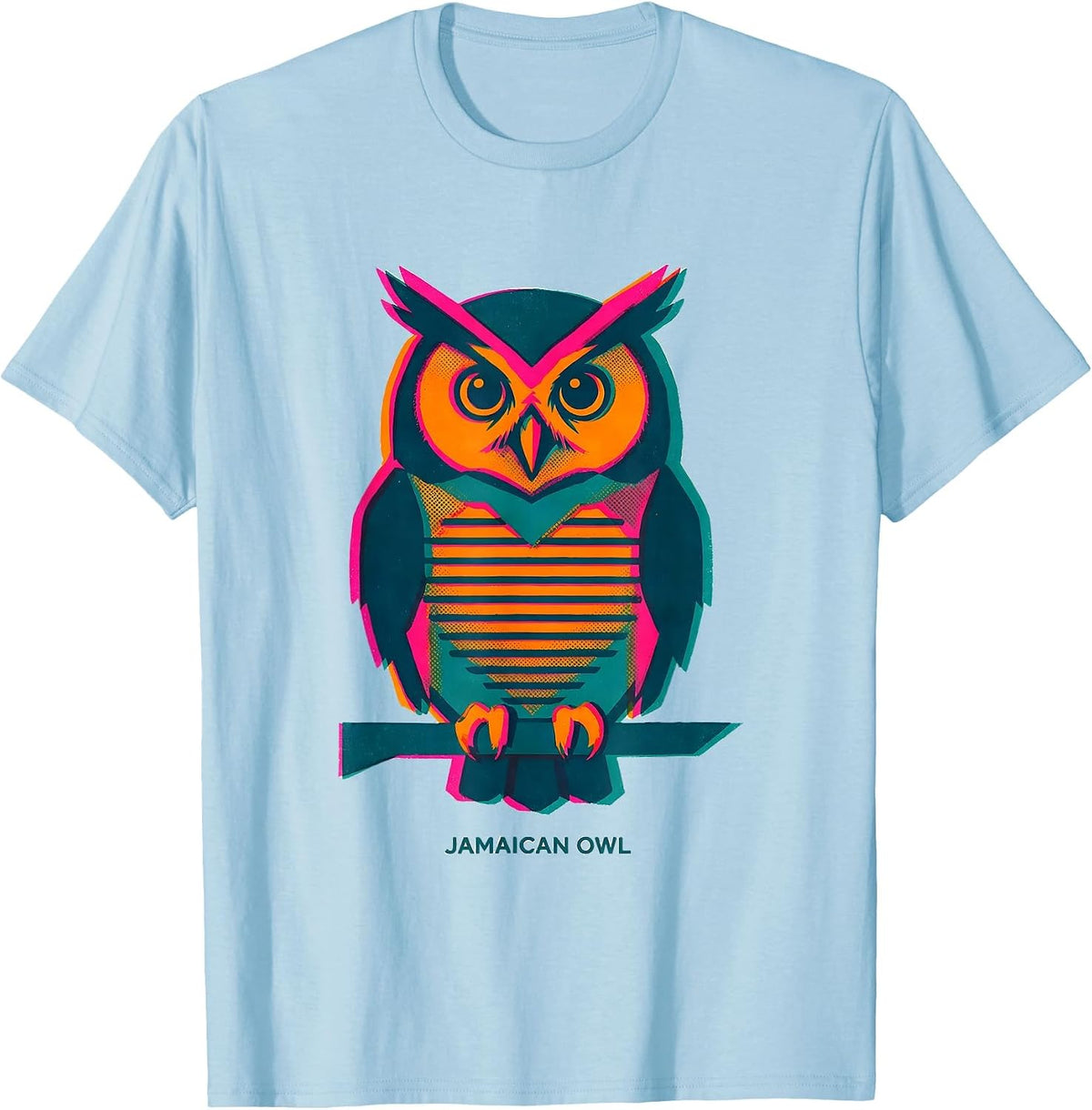 Men's Jamaican Owl Risograph Bird Lover Nature Illustration T-Shirt - Baby Blue