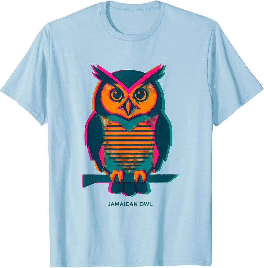 Men's Jamaican Owl Risograph Bird Lover Nature Illustration T-Shirt - Baby Blue