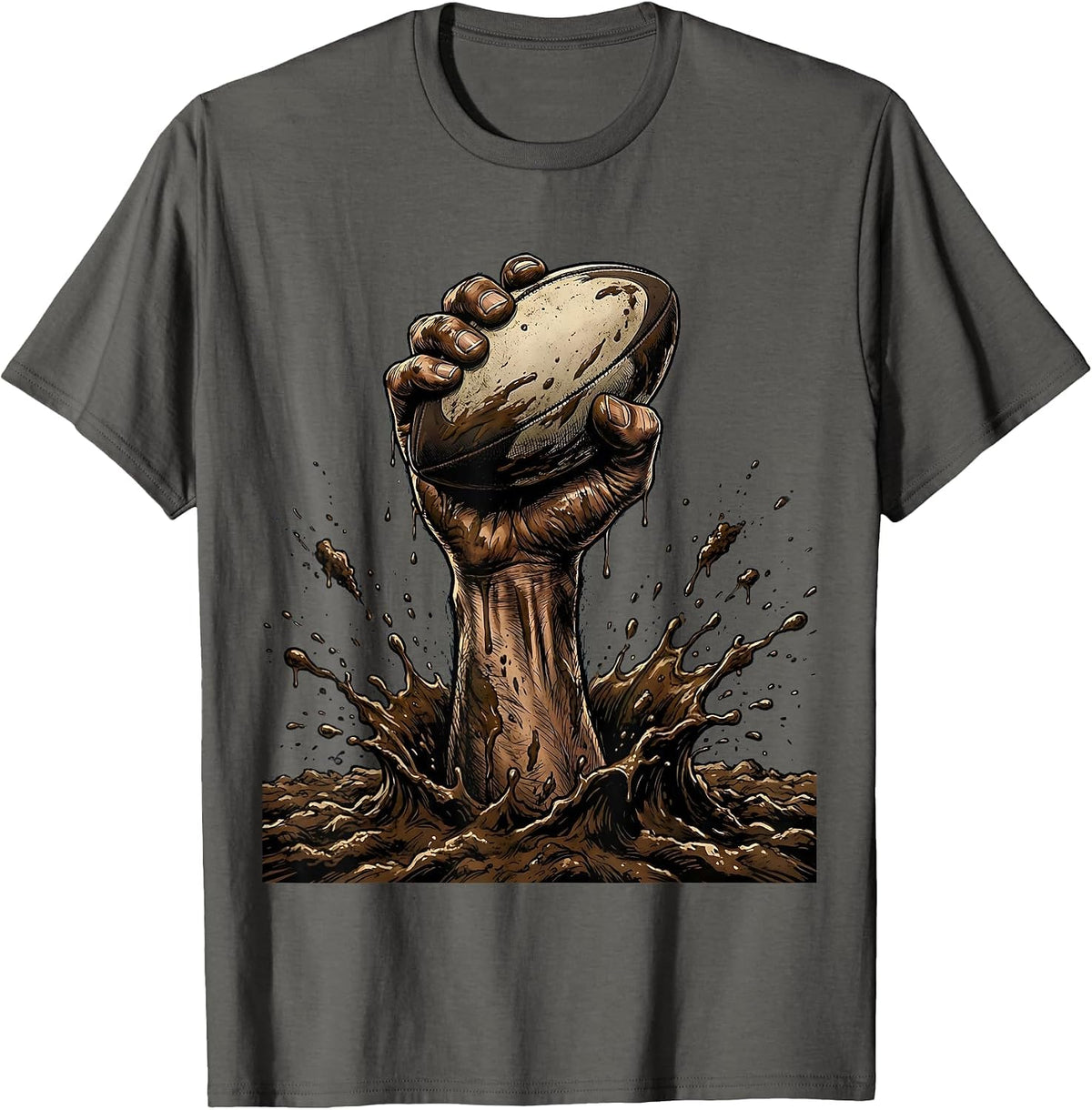 Rugby Mud Grip Graphic Design T-Shirt - Asphalt Grey