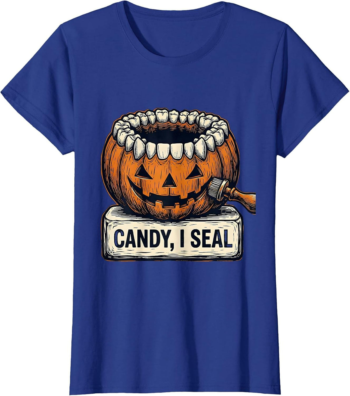 Women's Candy I Seal Funny Dental Hygienist Halloween Fall Humor T-Shirt - Royal Blue