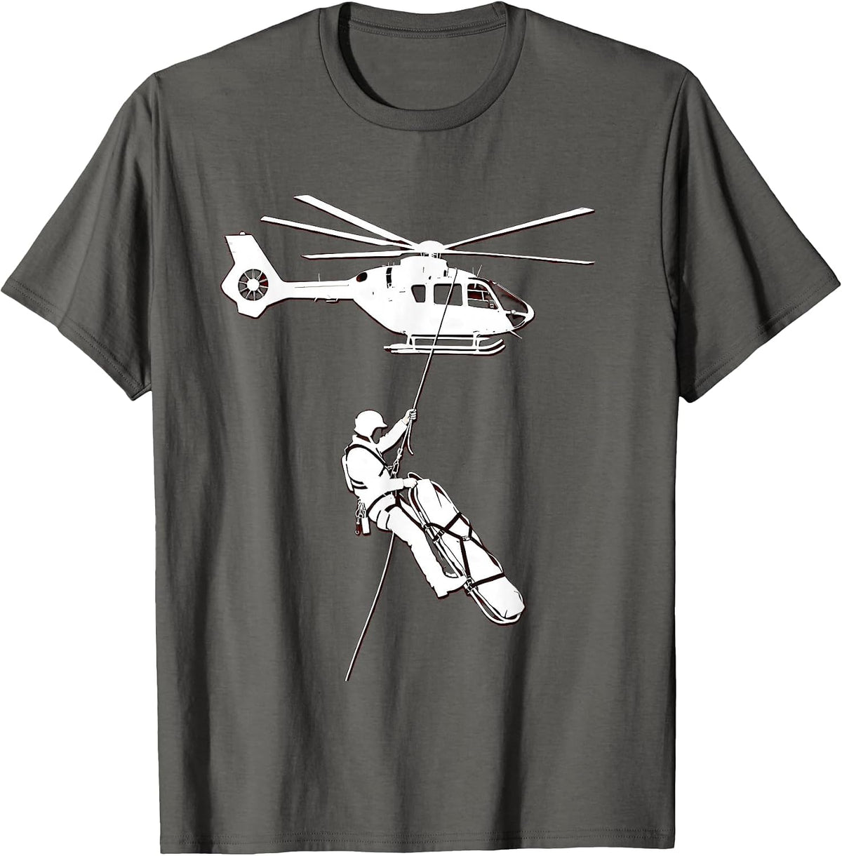 Paramedic Helicopter Rappel Emergency Rescue Graphic T-Shirt - Asphalt Grey