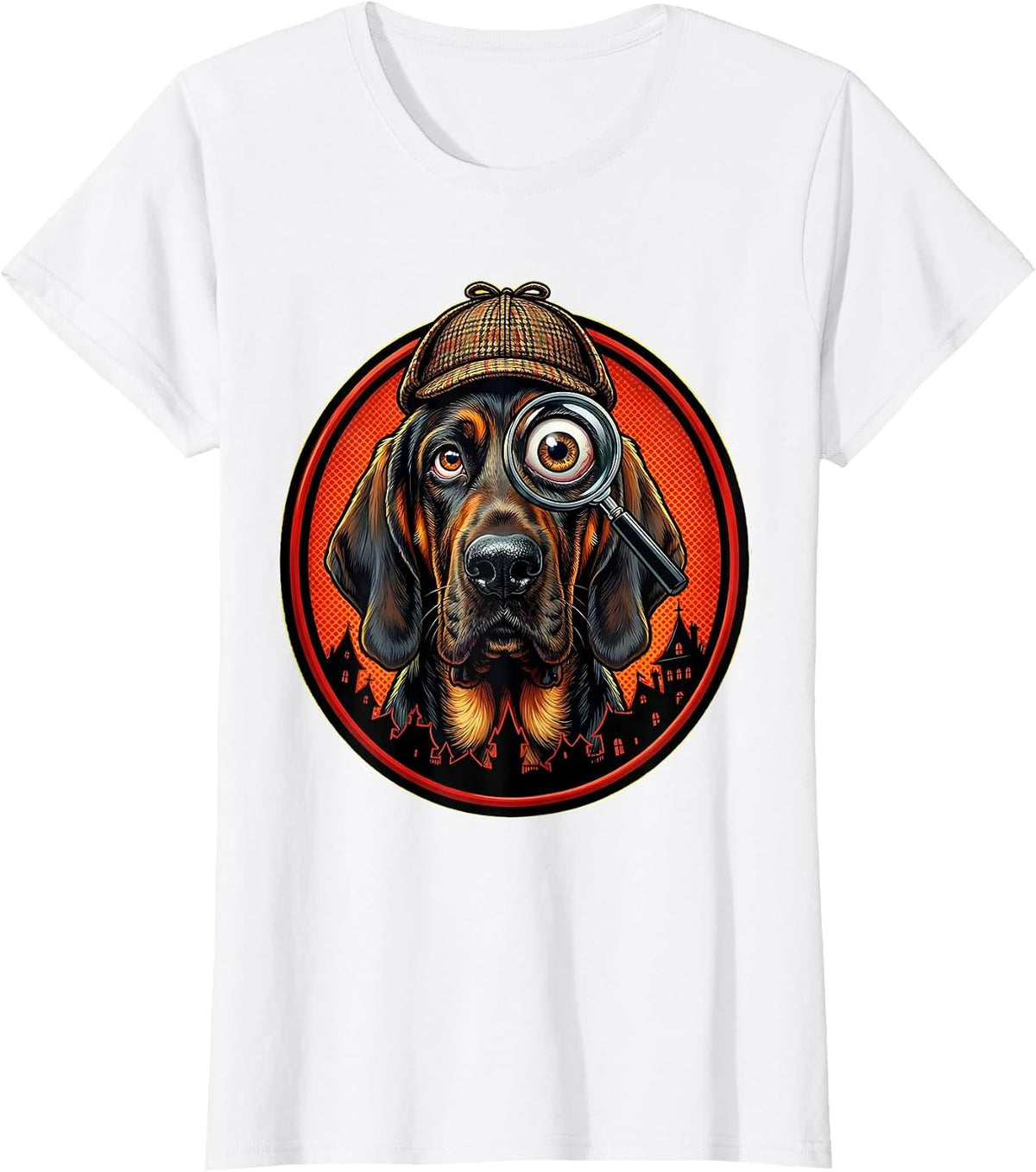 Bloodhound Detective Haunted Mansion Halloween T-Shirt - White