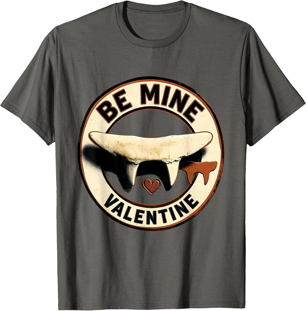 Shark Tooth Screenprint Poster Shark Lover Valentine Gift T-Shirt - Asphalt Grey