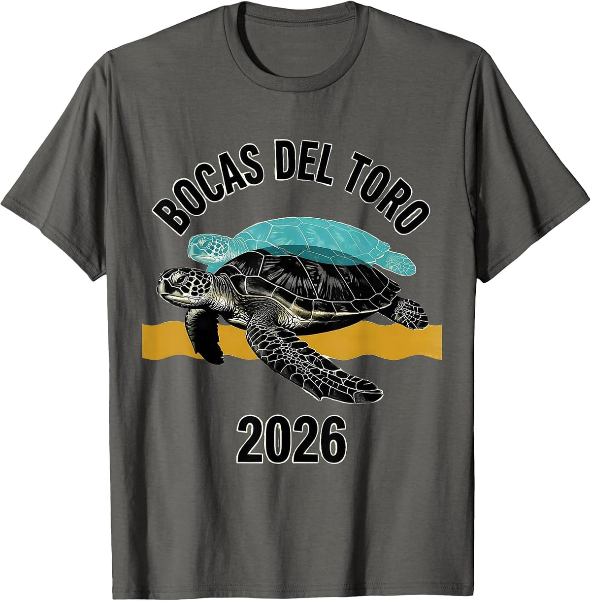 Bocas del Toro 2026 Midcentury Modern Sea Turtle Tropical T-Shirt - Asphalt Grey