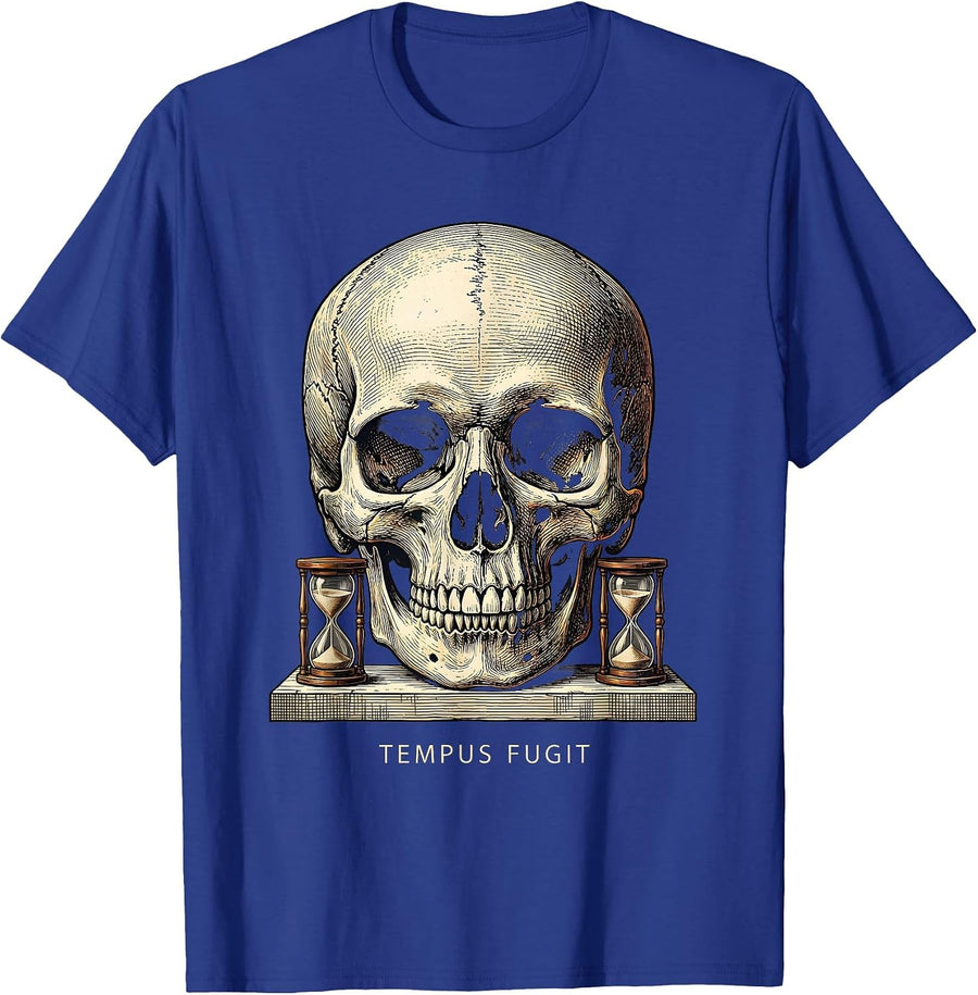 Tempus Fugit Stoic Philosophy Memento Mori Latin Quote T-Shirt - Royal Blue