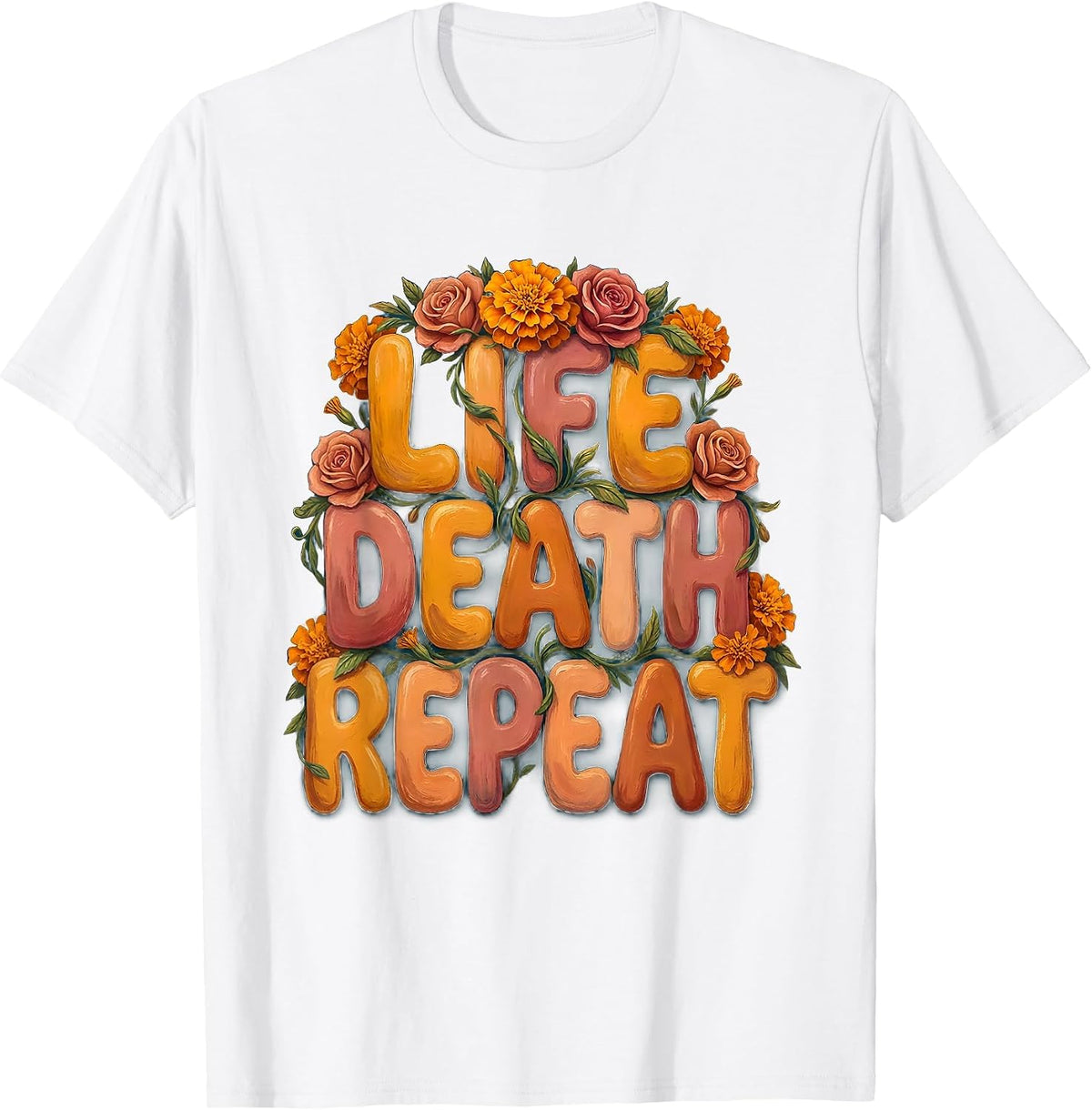 Life Death Repeat Day of the Dead Design T-Shirt - White