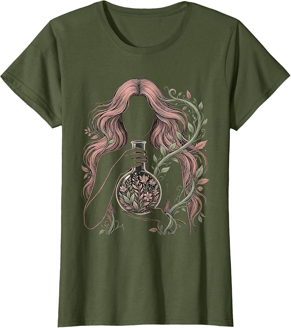 Women's Science Teacher Chemist Illustration Gift T-Shirt - Olive Green