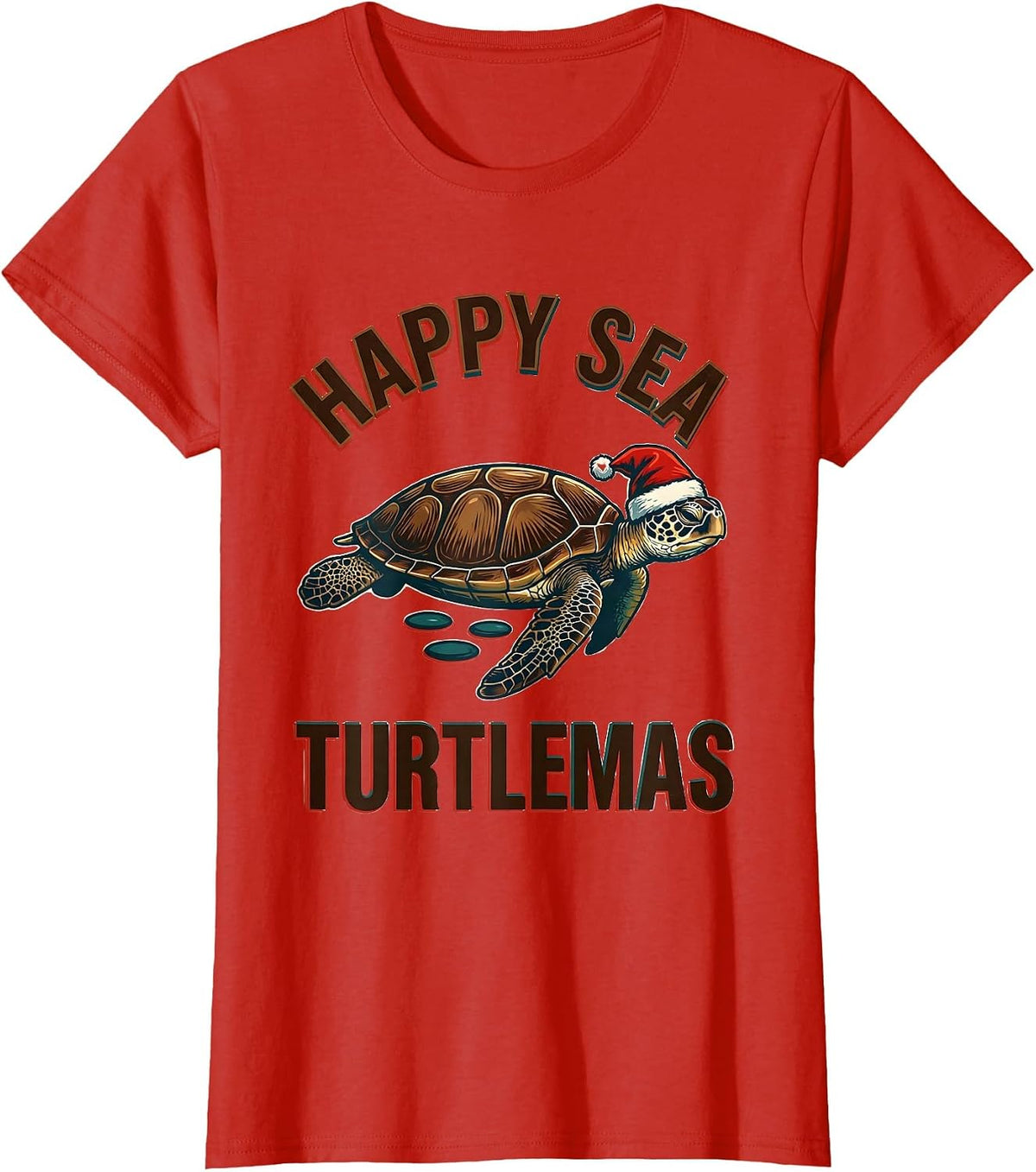 Happy Sea Turtlemas Whimsical Sea Turtle Lover Christmas T-Shirt - Red