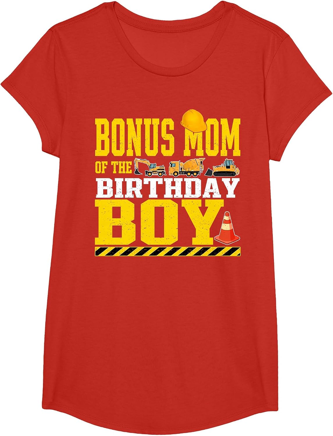 Bonus Mom of The Birthday Boy Construction Worker Birthday T-Shirt - Girls Red
