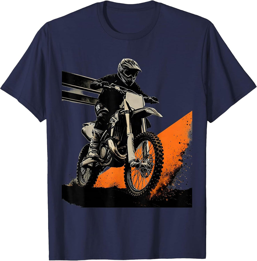 Motocross Rider Dirt Bike Starting Gate Biker T-Shirt - Navy Blue