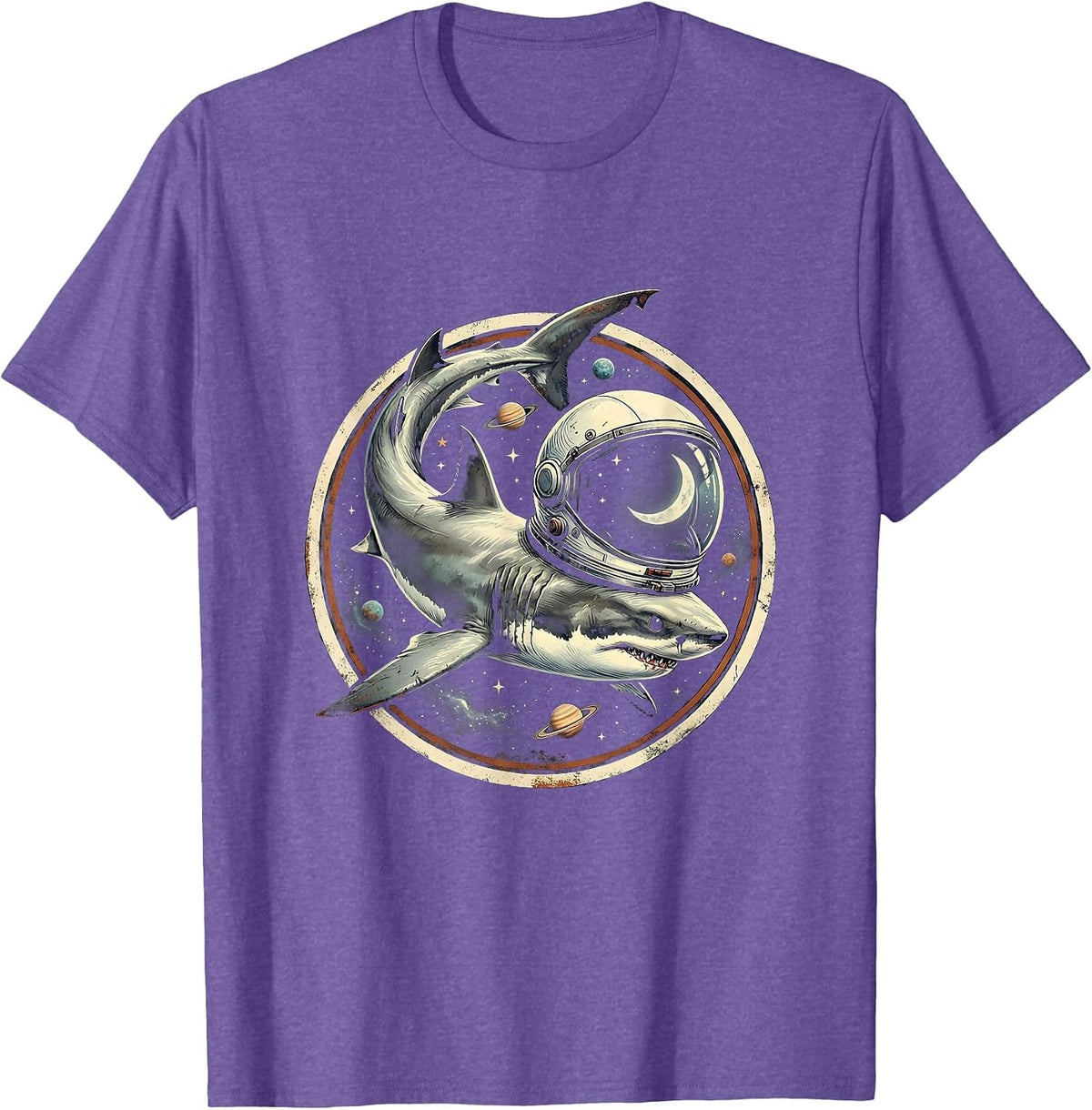 Men's Shark Astronaut Floating Through Outer Space T-Shirt - Purple Heather