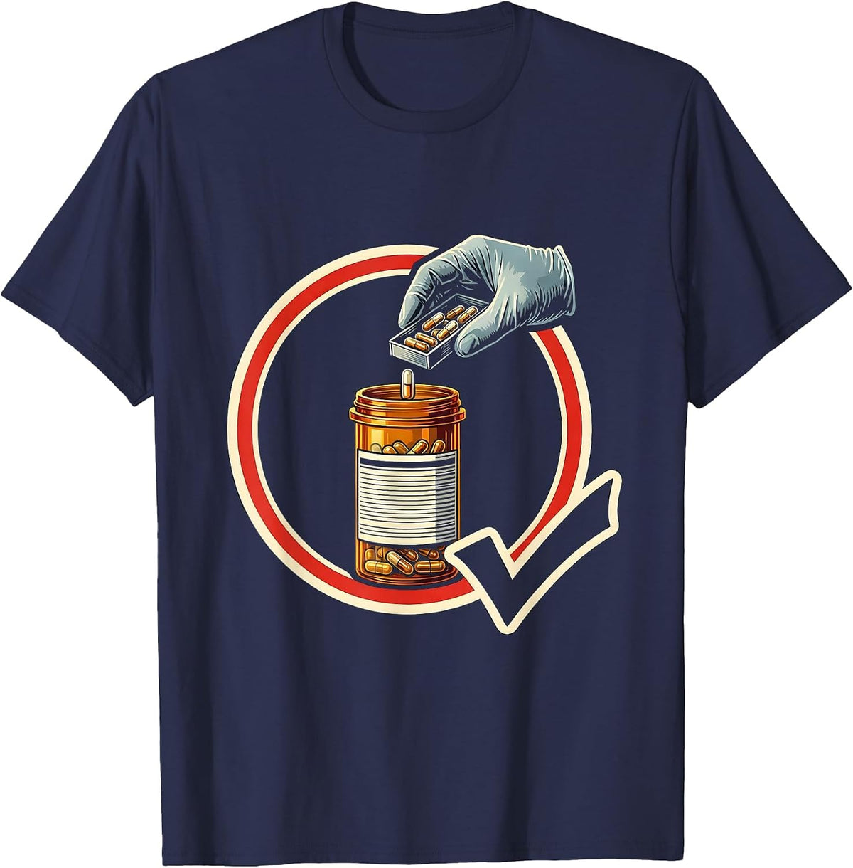 Men's Pharmacy Tech Badge Occupational Humor Crew T-Shirt - Navy Blue
