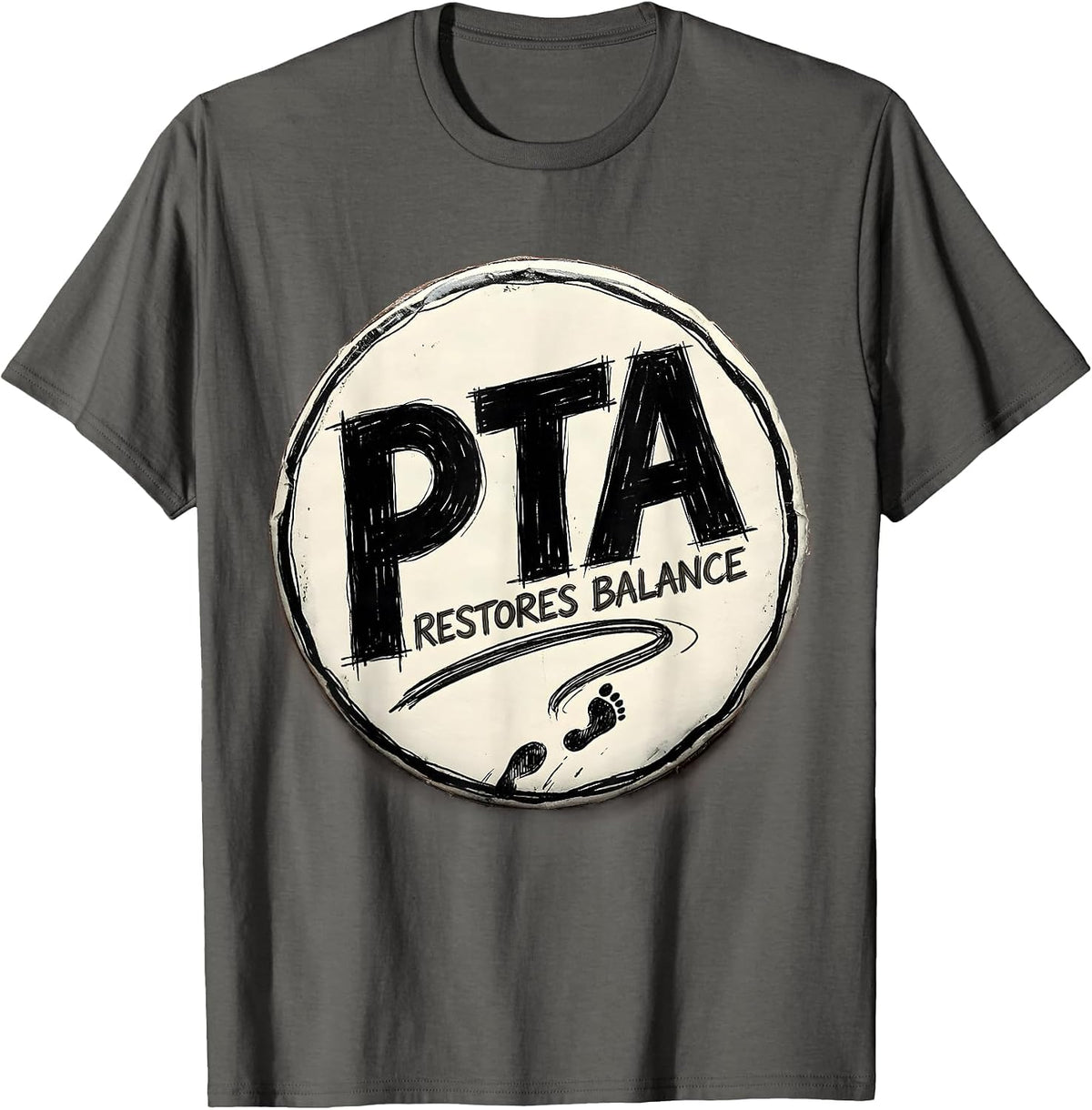 Men's PTA Restores Balance Hand-Sketched Physical Therapy T-Shirt - Asphalt Grey