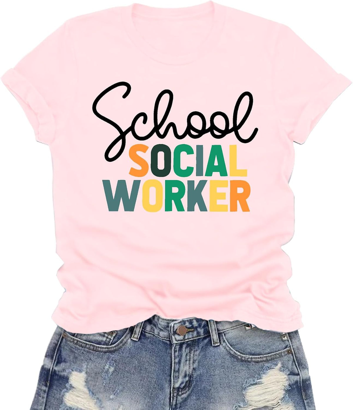 Womens Social Worker Shirt Social Work Life T-Shirts Cute Heart Tee Tops - Pink