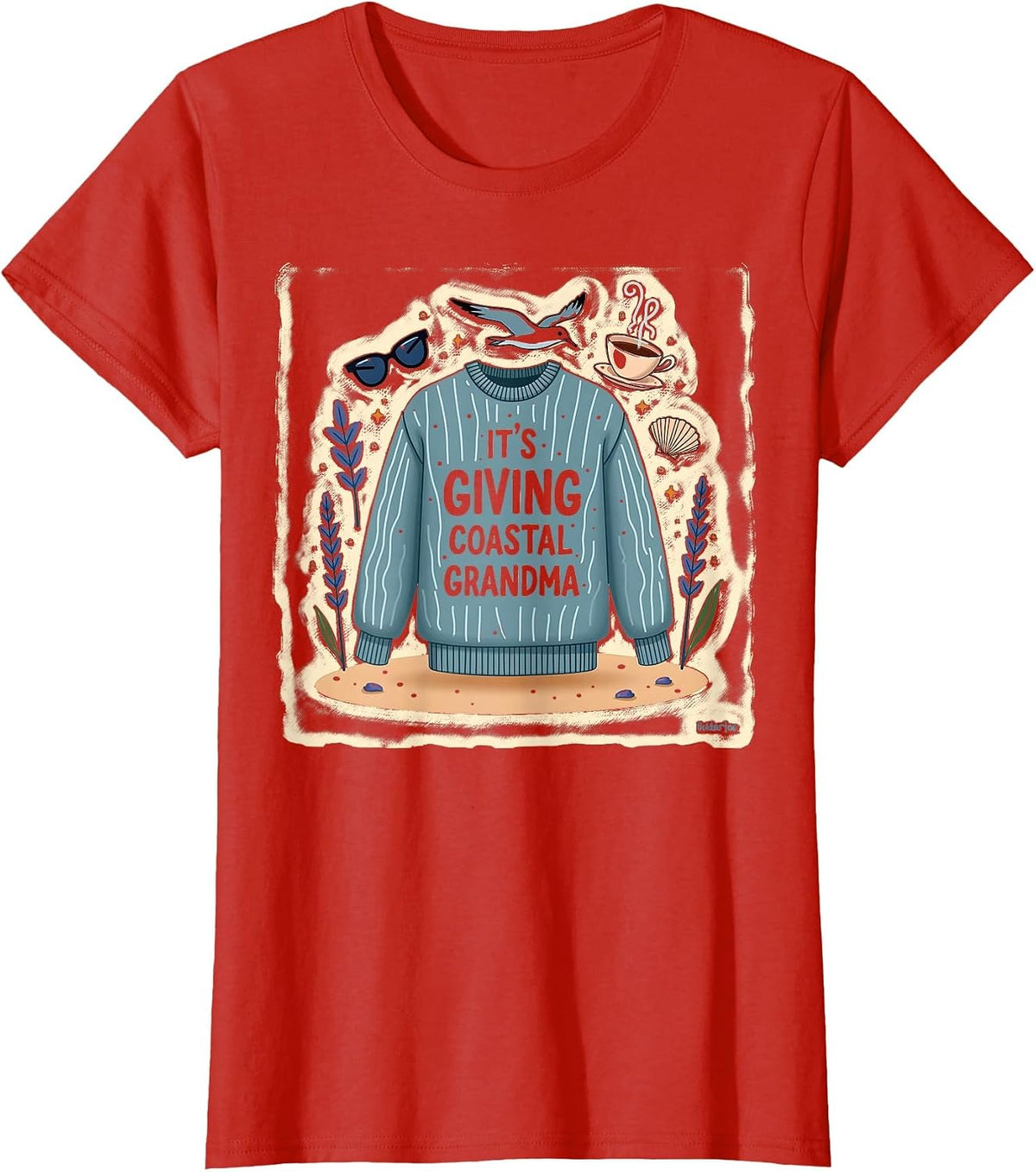 It's Giving Coastal Grandma Sweater Beach Theme T-Shirt - Red