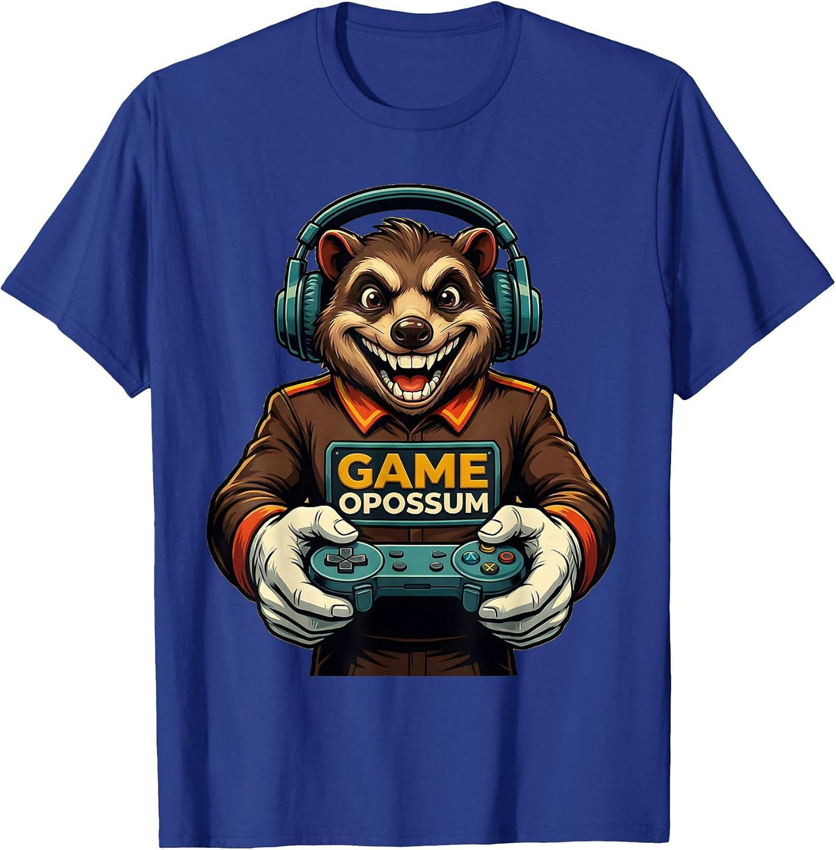 Game Opossum Retro Advertising Anime Gamer Mascot Humor T-Shirt - Royal Blue