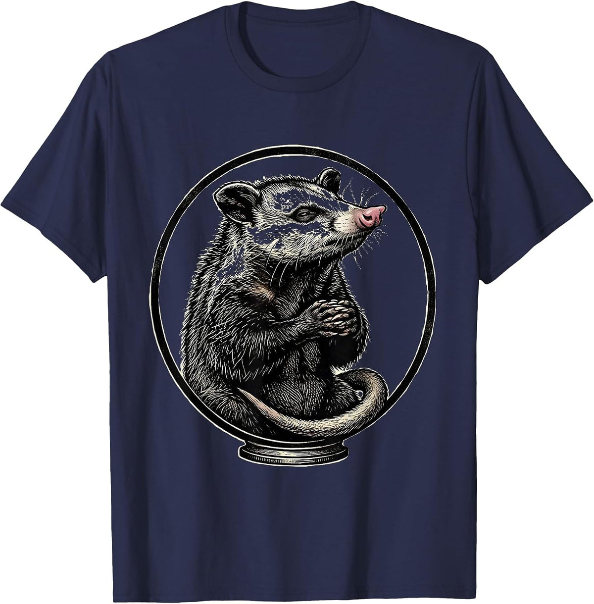 Men's Ceremonial Opossum Woodcut Engraving Animal Meme Humor T-Shirt - Navy Blue