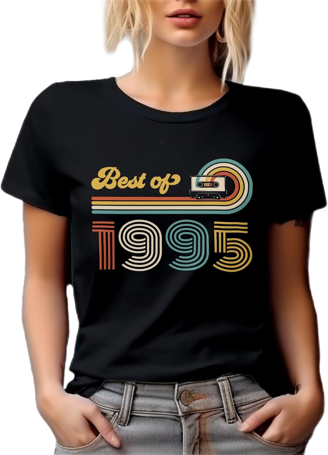 Vintage Best of 1995 feat. Cassette Tape White Graphic Tshirt - Black