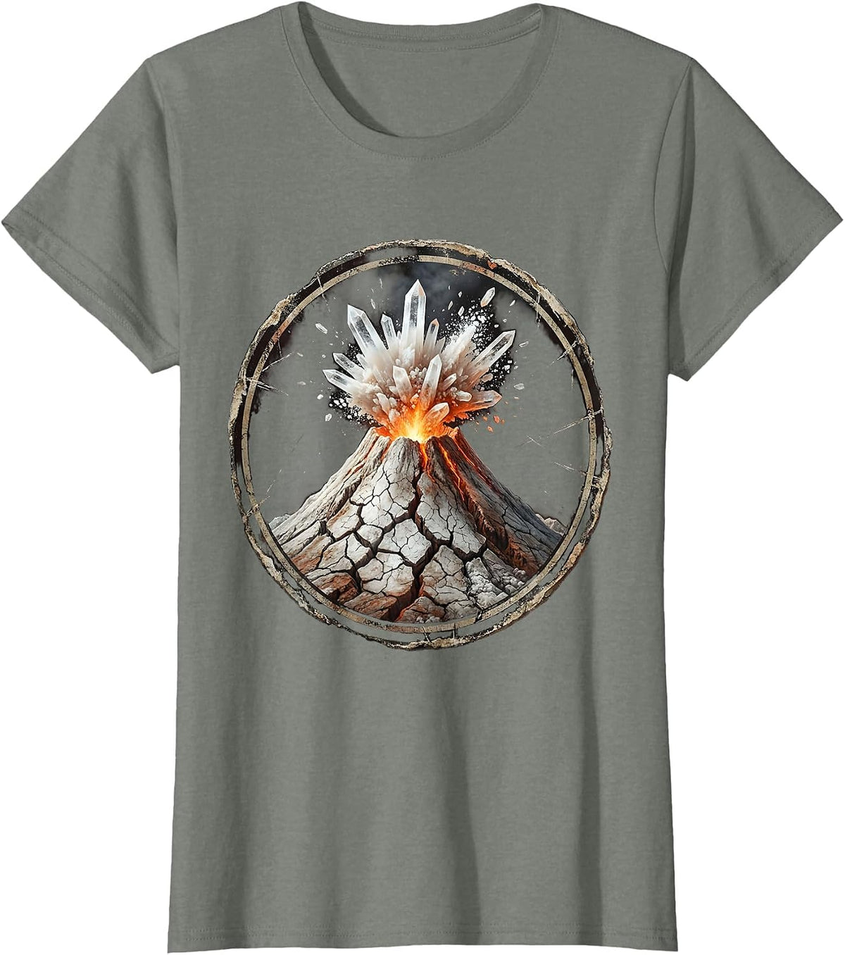 Salty Volcano Erupting Crystallized Salt Graphic T-Shirt - Olive Heather