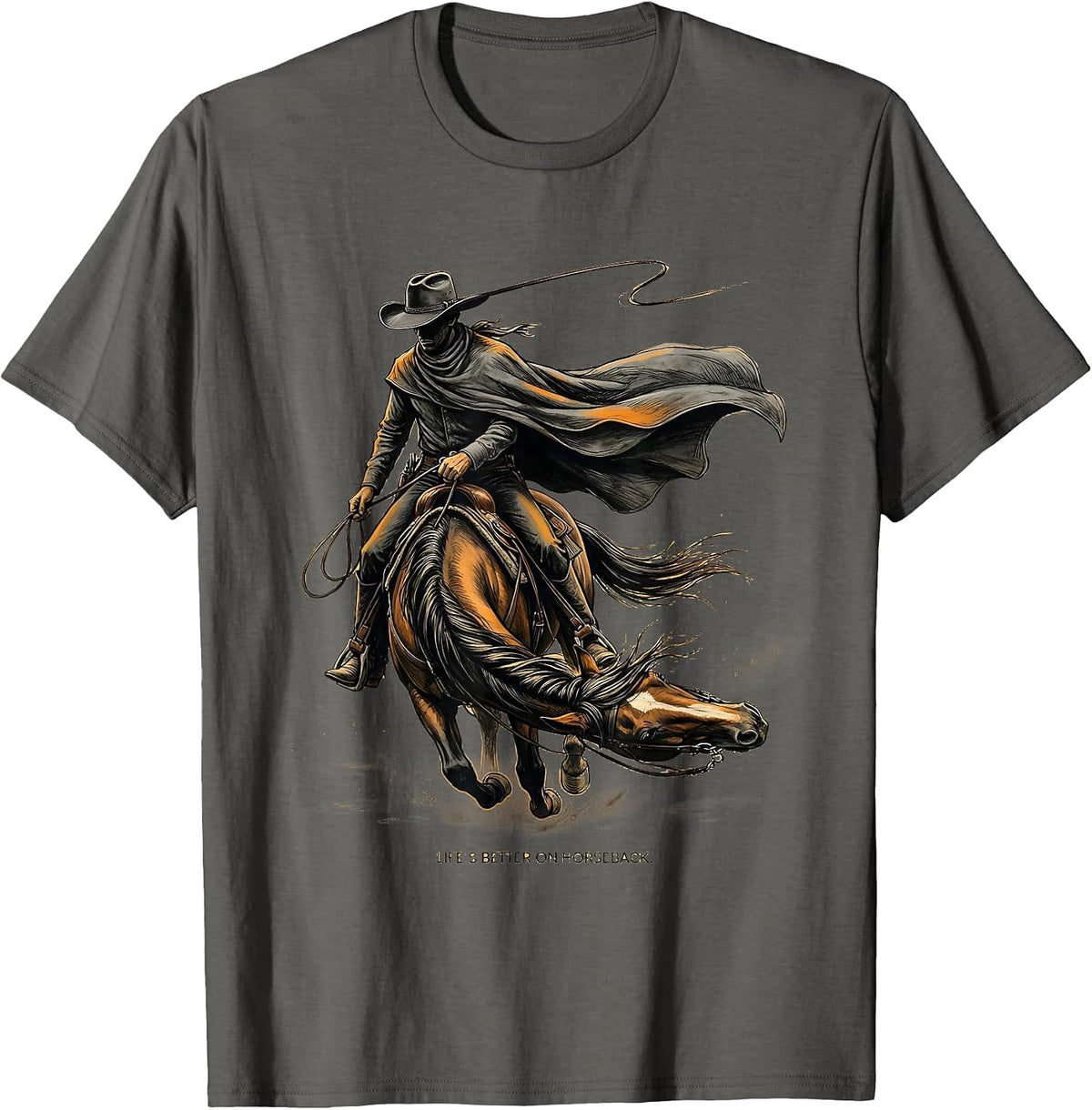 Life's Better On Horseback Cowboy Design T-Shirt - Asphalt Grey