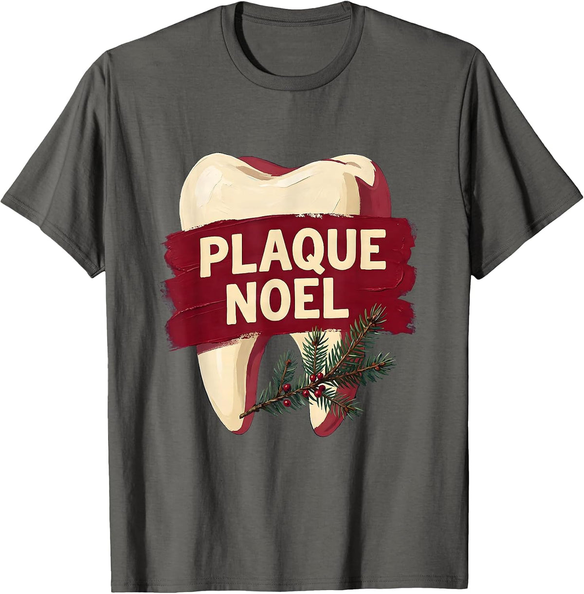 Men's Plaque Noel Funny Dental Christmas Dentist Dental Hygienist T-Shirt - Asphalt Grey