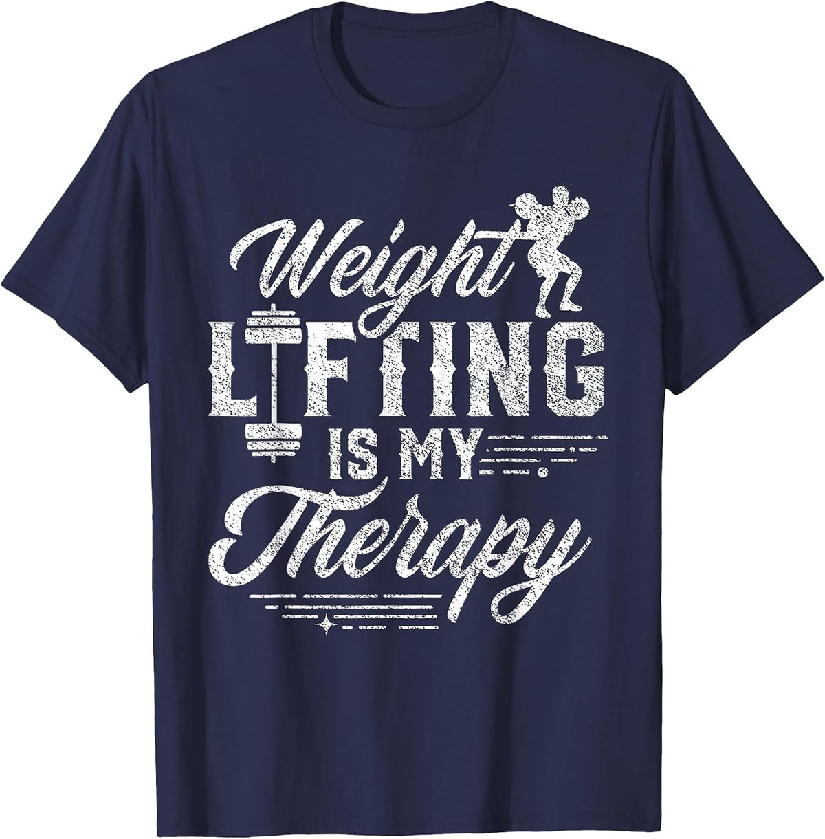 Weightlifting is My Therapy Weightlift Deadlift Weightlifter T-Shirt - Navy Blue