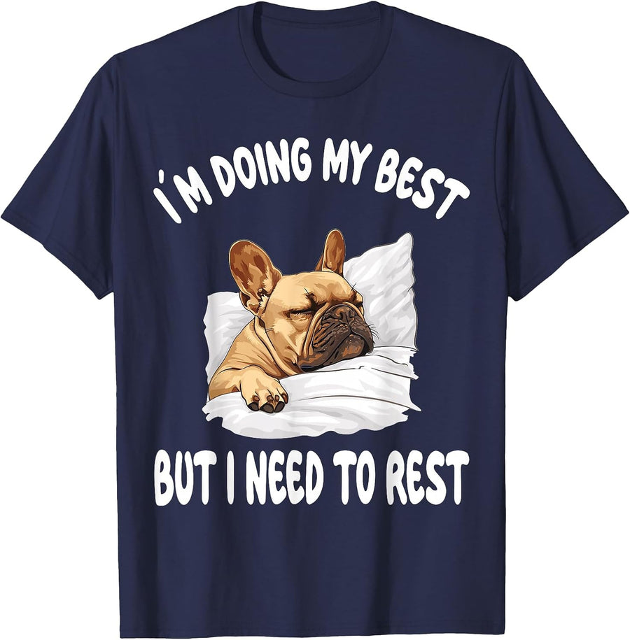 French Bulldog Frenchie Dog Pajamas Sleeping Napping T-Shirt - Navy Blue