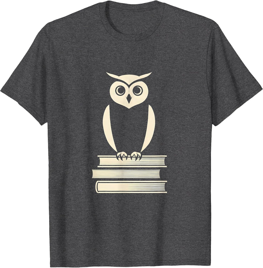 Men's Wise Owl on Textbooks Teacher Graphic T-Shirt - Dark Heather Grey