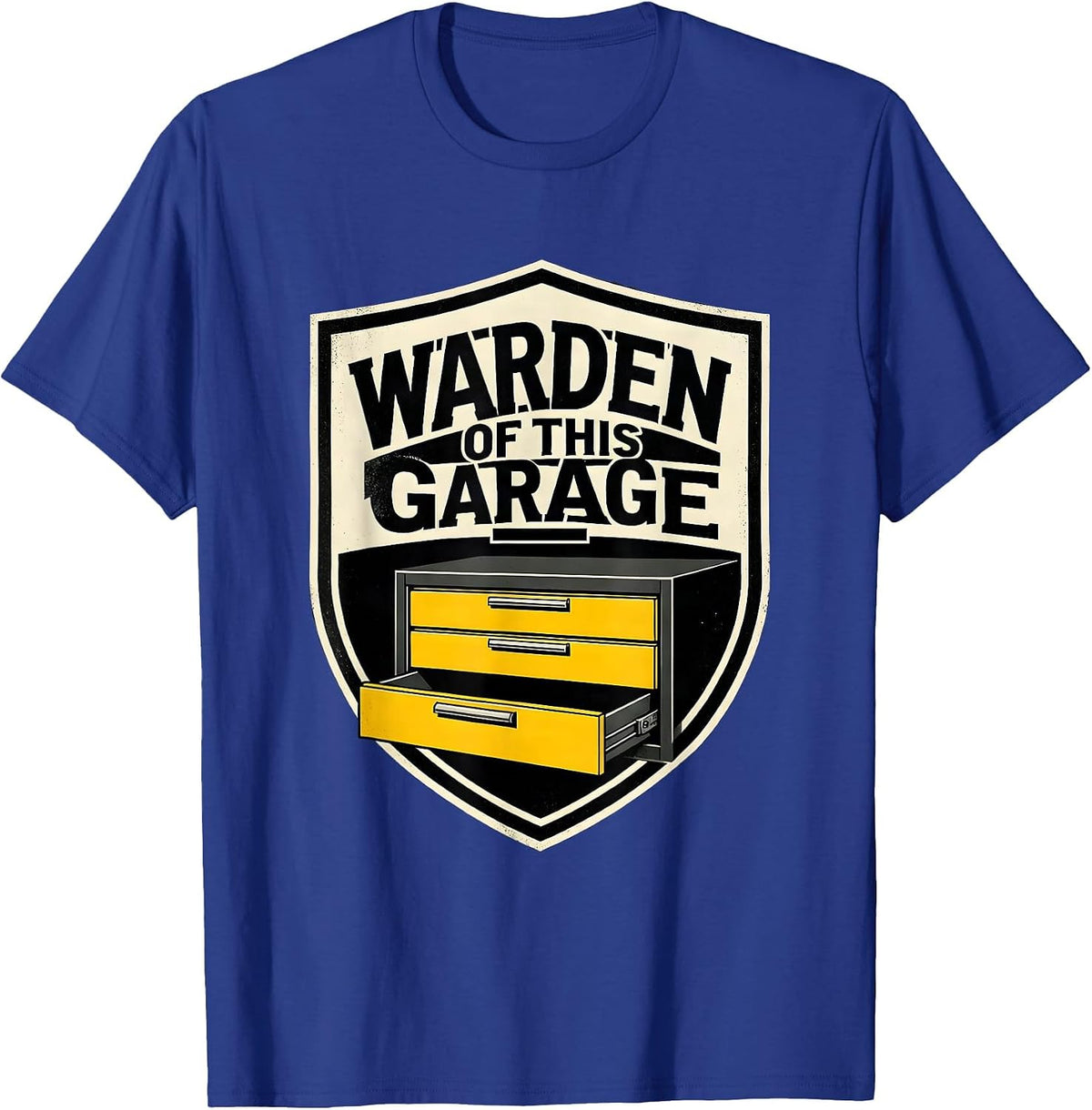 Men's Warden Of This Garage Stencil Graphic Mechanic Dad Deadpan T-Shirt - Royal Blue