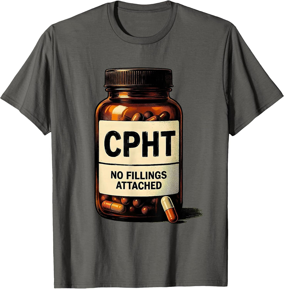 CPhT No Fillings Attached Vintage Cute Pharmacy Technician T-Shirt - Asphalt Grey