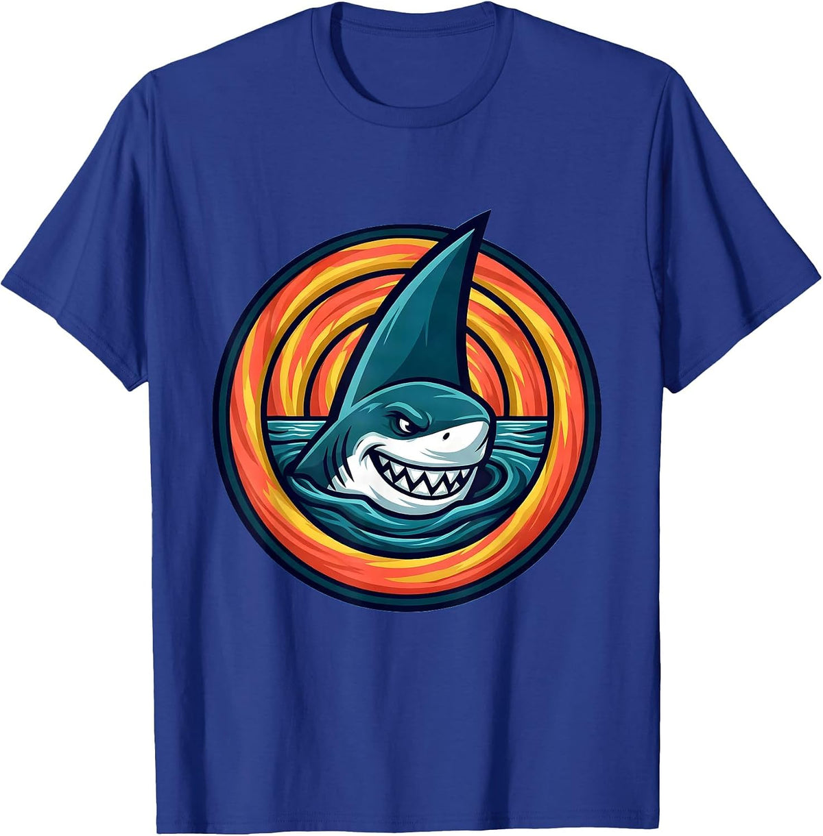 Men's Boys Tie Dye Shark Fin Color Wave Graphic T-Shirt - Royal Blue