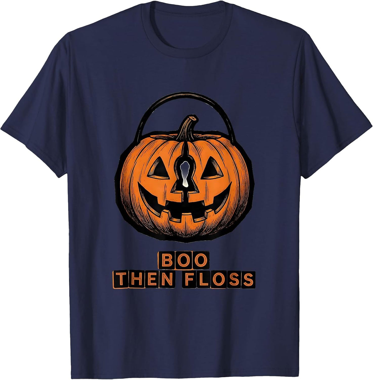 Boo Then Floss Funny Dental Hygienist Halloween Work T-Shirt - Navy Blue
