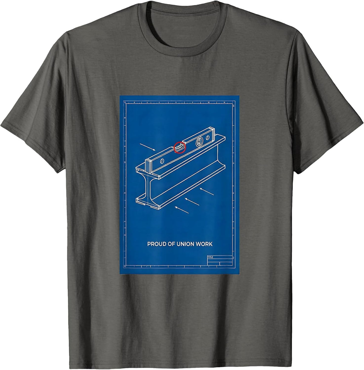 Men's Proud Of Union Work Technical Blueprint Skilled Trade Labor T-Shirt - Asphalt Grey