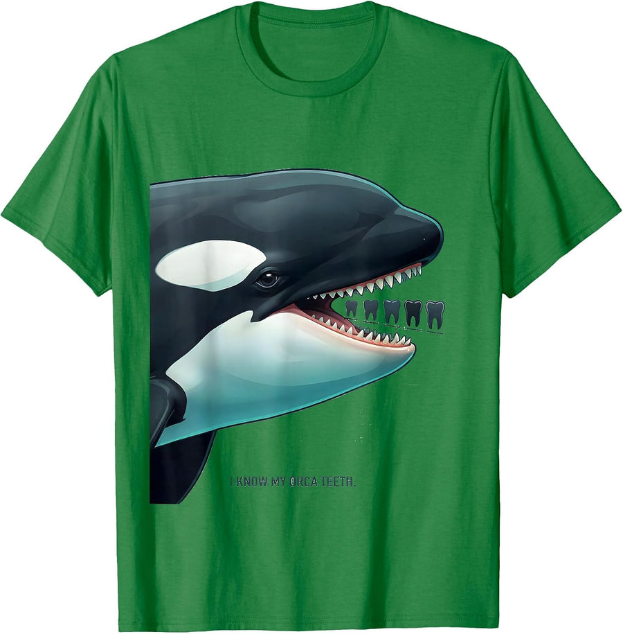 Men's I Know My Orca Teeth Funny Shark Whale Ocean Animal Lover T-Shirt - Kelly Green