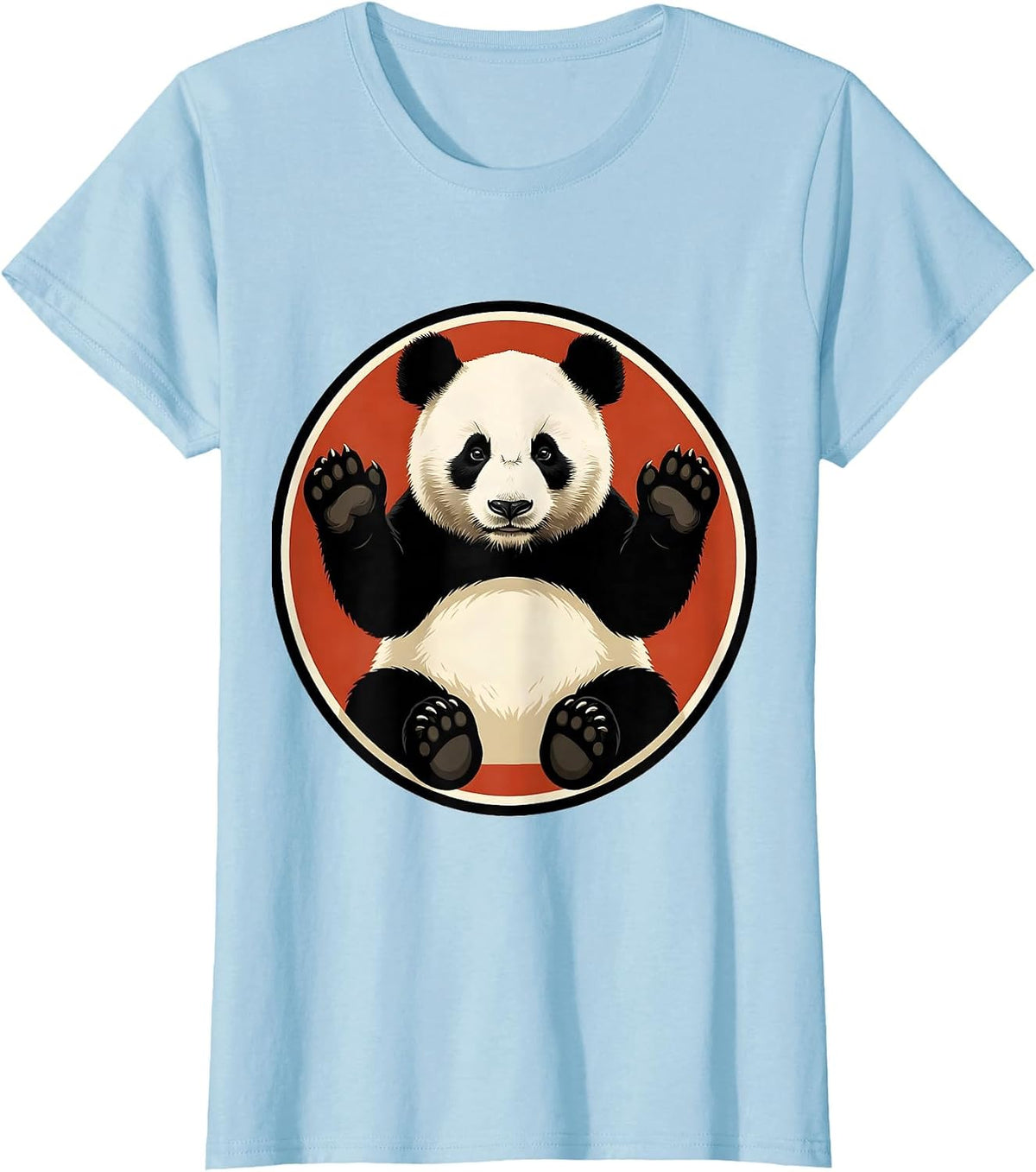 Women's Panda Waving Badge Cute Animal Lover Gift T-Shirt - Baby Blue