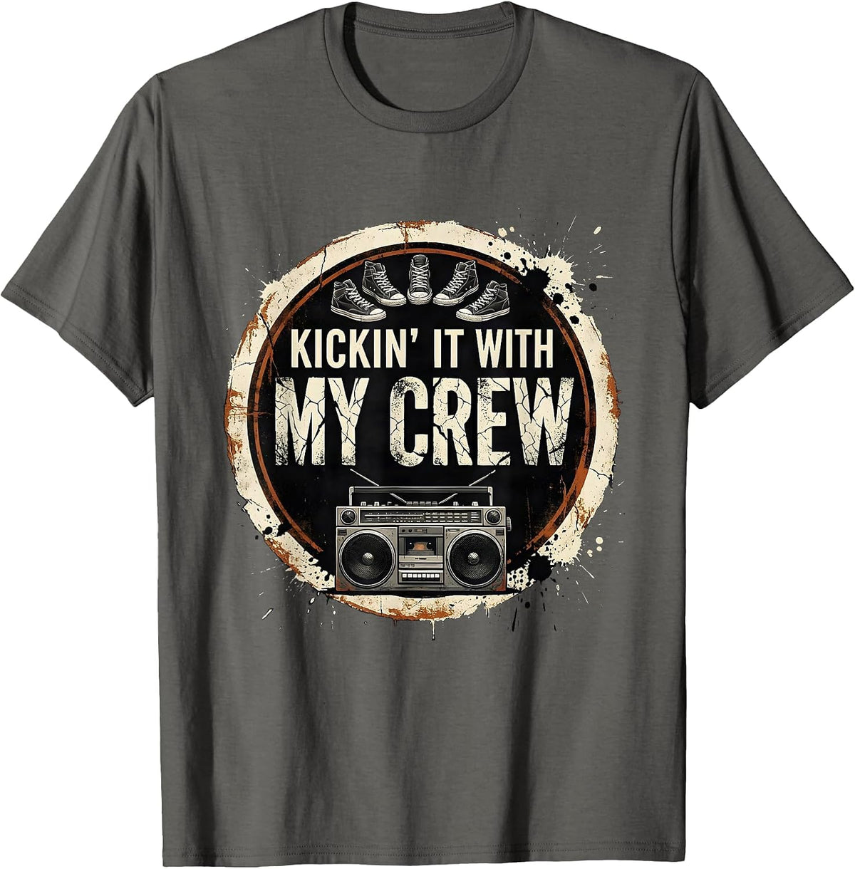 Men's Kickin It With My Crew Distressed Funny Family Reunion T-Shirt - Asphalt Grey