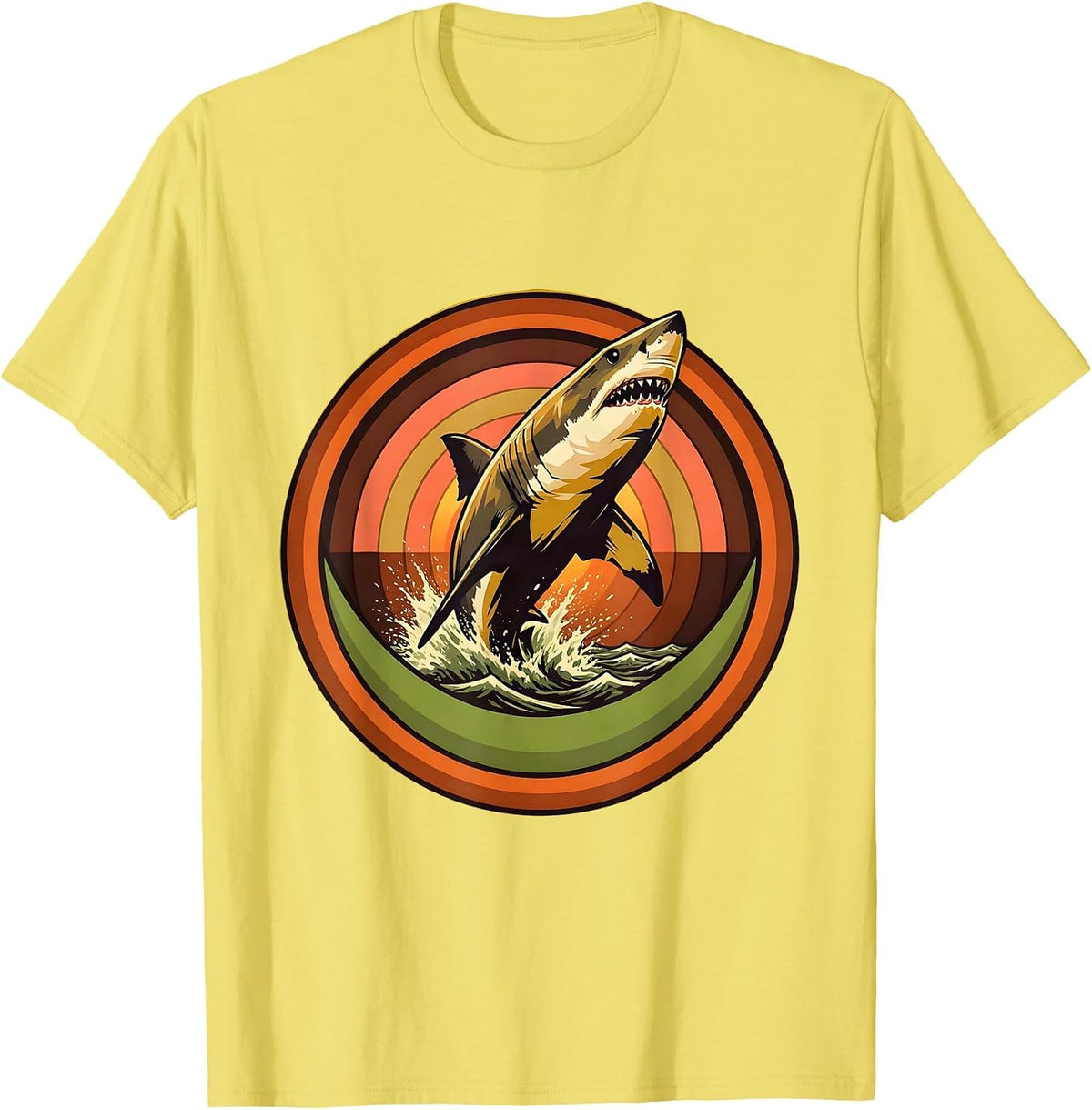 Men's Great White Shark Breach Hawaiian Ocean Design T-Shirt - Lemon Yellow