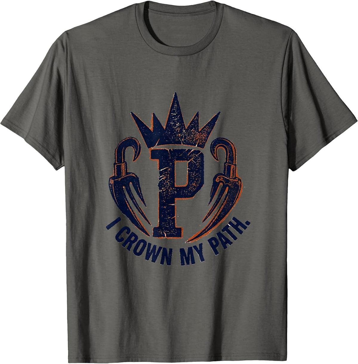 I Crown My Path Rubber Stamp Crown Alphabet Monogram T-Shirt - Asphalt Grey