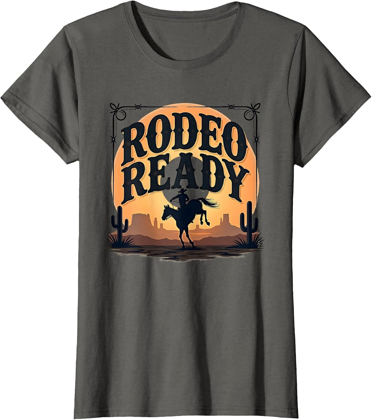 Mademark Cowboy & Western Men T-Shirt - Asphalt Grey-rodeo Ready Western Cowboy Sunset Desert Horseback