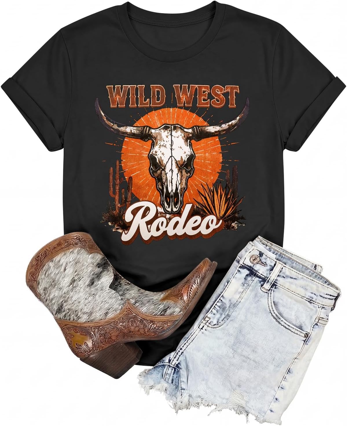 Western Shirts for Women Cowgirl Shirts Country Tops Rodeo Graphic Tees - Black