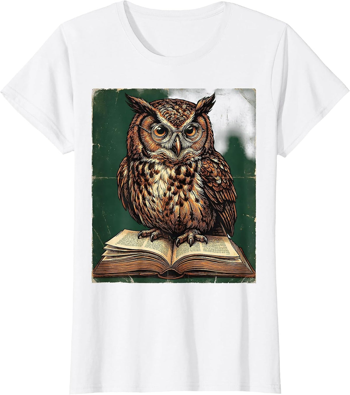 Wise Owl Reading With Spectacles Illustration T-Shirt - White