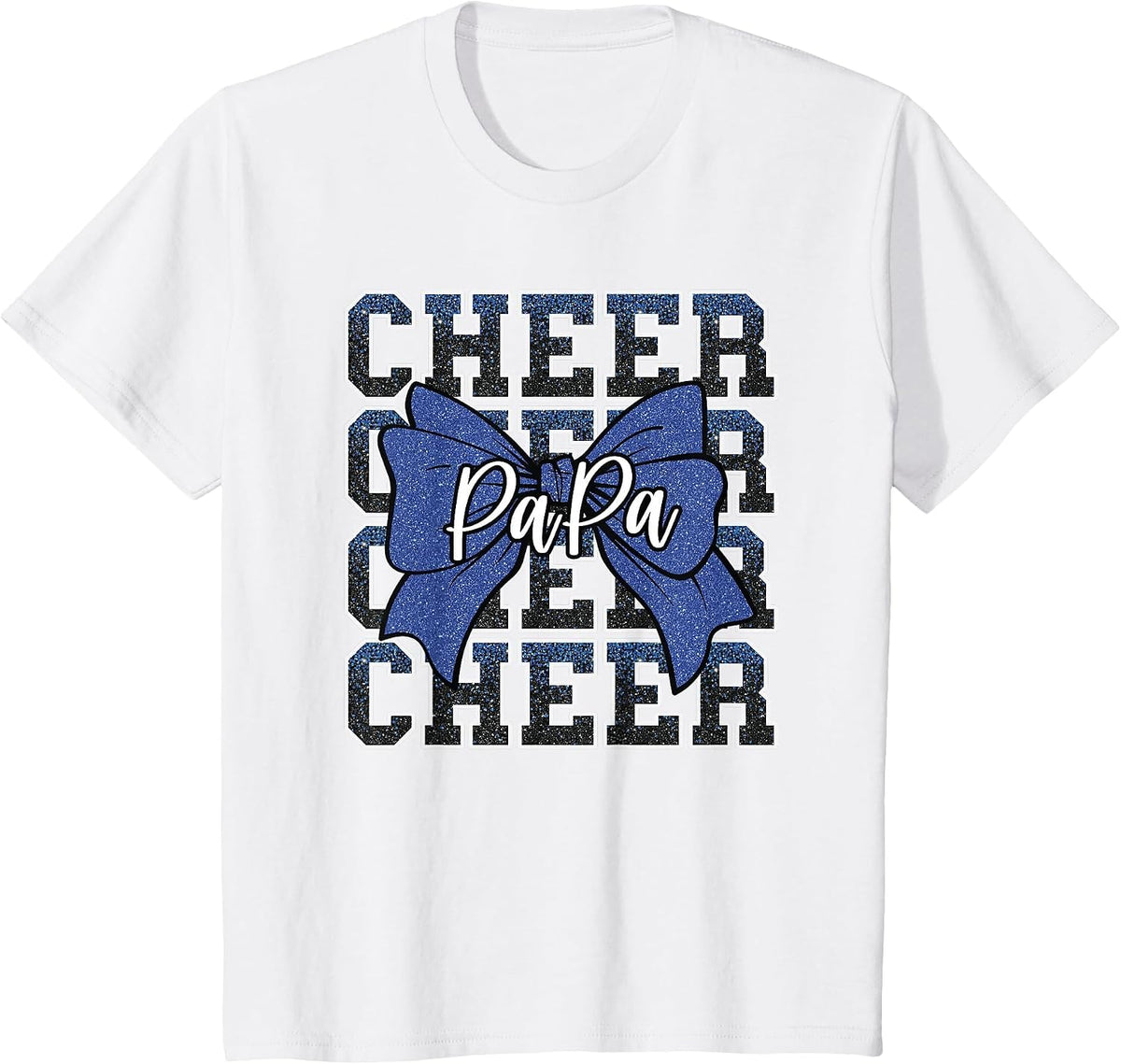Cheer Papa Dad Daddy Bow Sport Cheerleader Cheerleading Blue T-Shirt - White