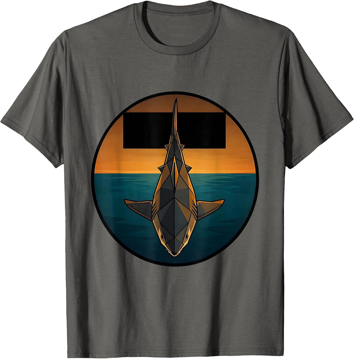 Men's Shark Silhouette Under Boat at Dusk T-Shirt - Asphalt Grey