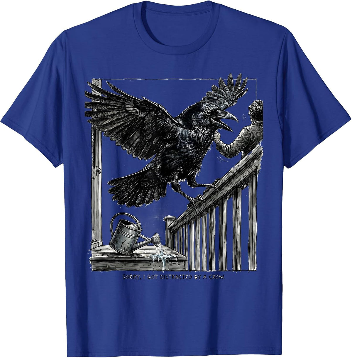 Men's Sorry, I Got Distracted By A Crow Funny Bird Lover Dark T-Shirt - Royal Blue